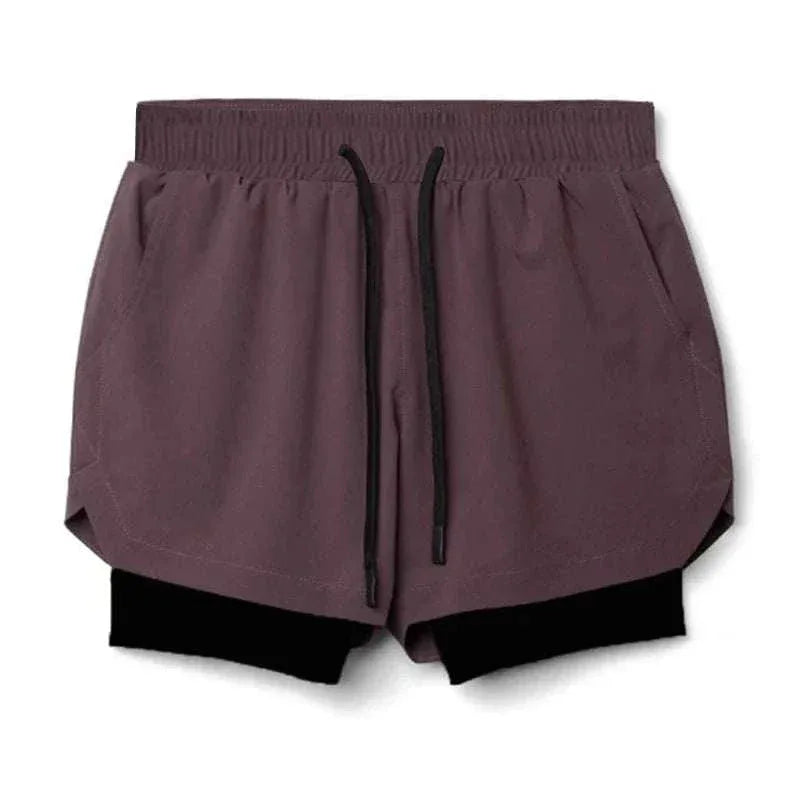 Men 2 in 1 Fitness Gym Shorts With Towel Loop Breathable Shorts