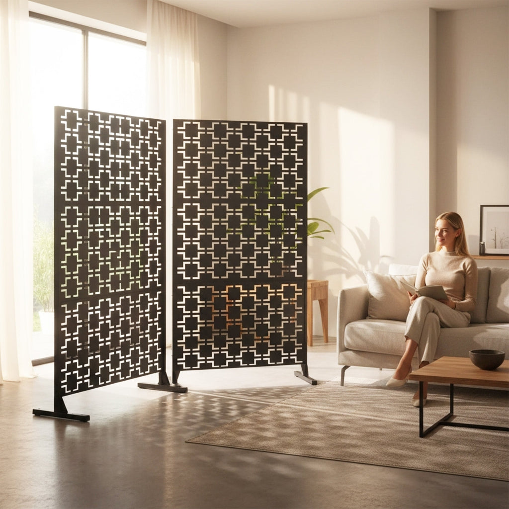 Metal Indoor/Outdoor Privacy Screen with Stand 120cm x 180cm - Squares