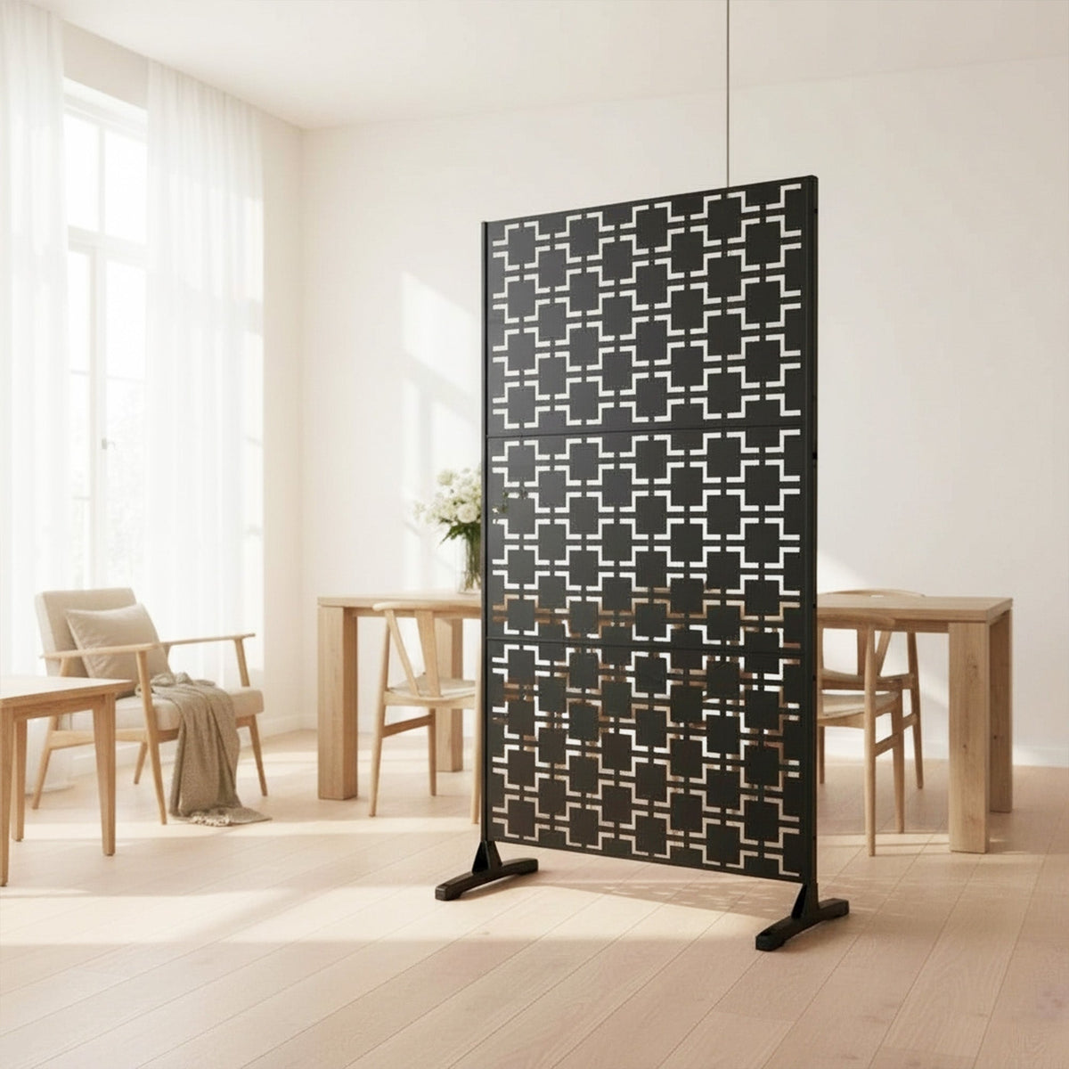 Metal Indoor/Outdoor Privacy Screen with Stand 120cm x 180cm - Squares
