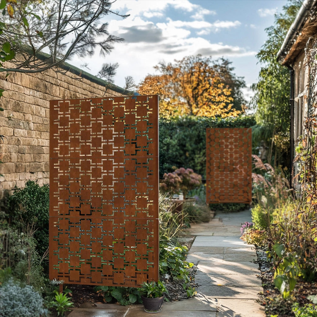 Metal Indoor/Outdoor Privacy Screen with Stand 120cm x 180cm - Squares