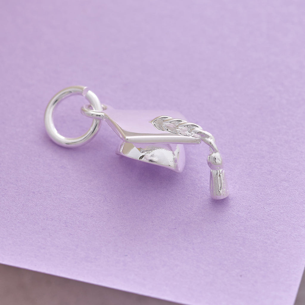 Mortar Board Graduation Cap Personalised Silver Charm