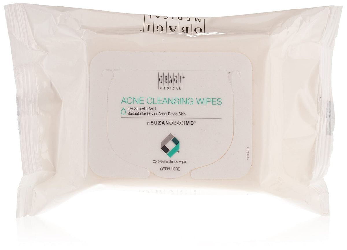 SUZANOBAGIMD On the Go Cleansing Wipes for Oily or Acne-Prone Skin, 25 Count | Obagi Medical