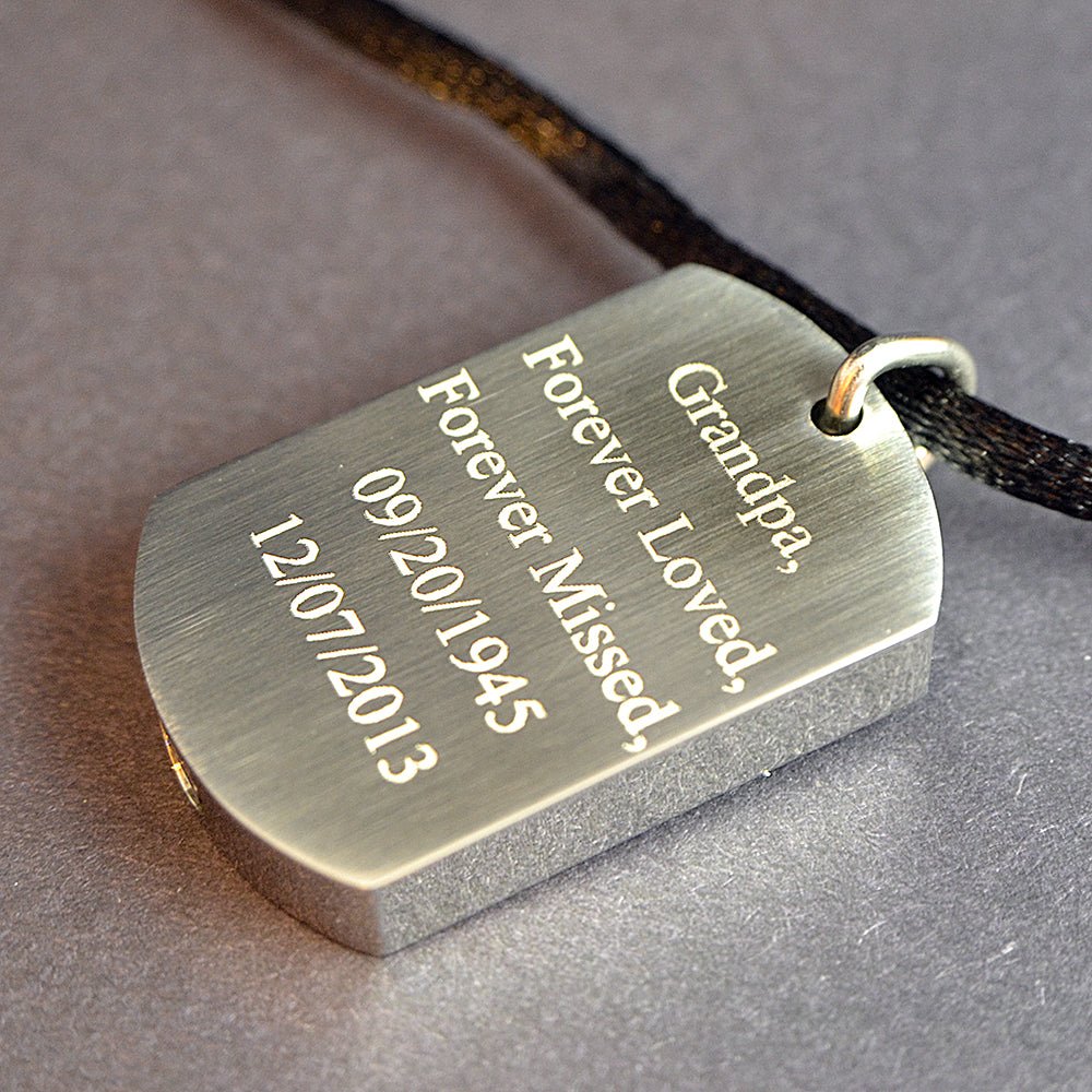 Personalised Memorial Dog Tag Necklace – Cremation Ashes Urn Pendant