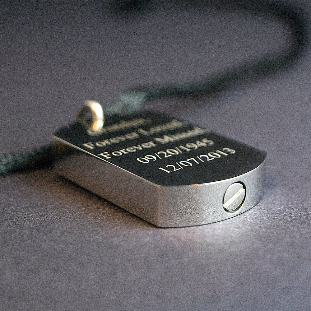 Personalised Memorial Dog Tag Necklace – Cremation Ashes Urn Pendant