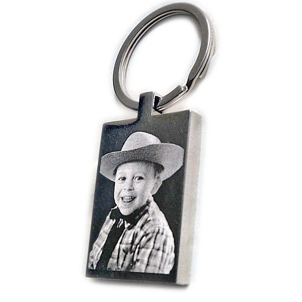 Personalised Rectangle Photo Keyring – Stainless Steel Photo & Text Engraving
