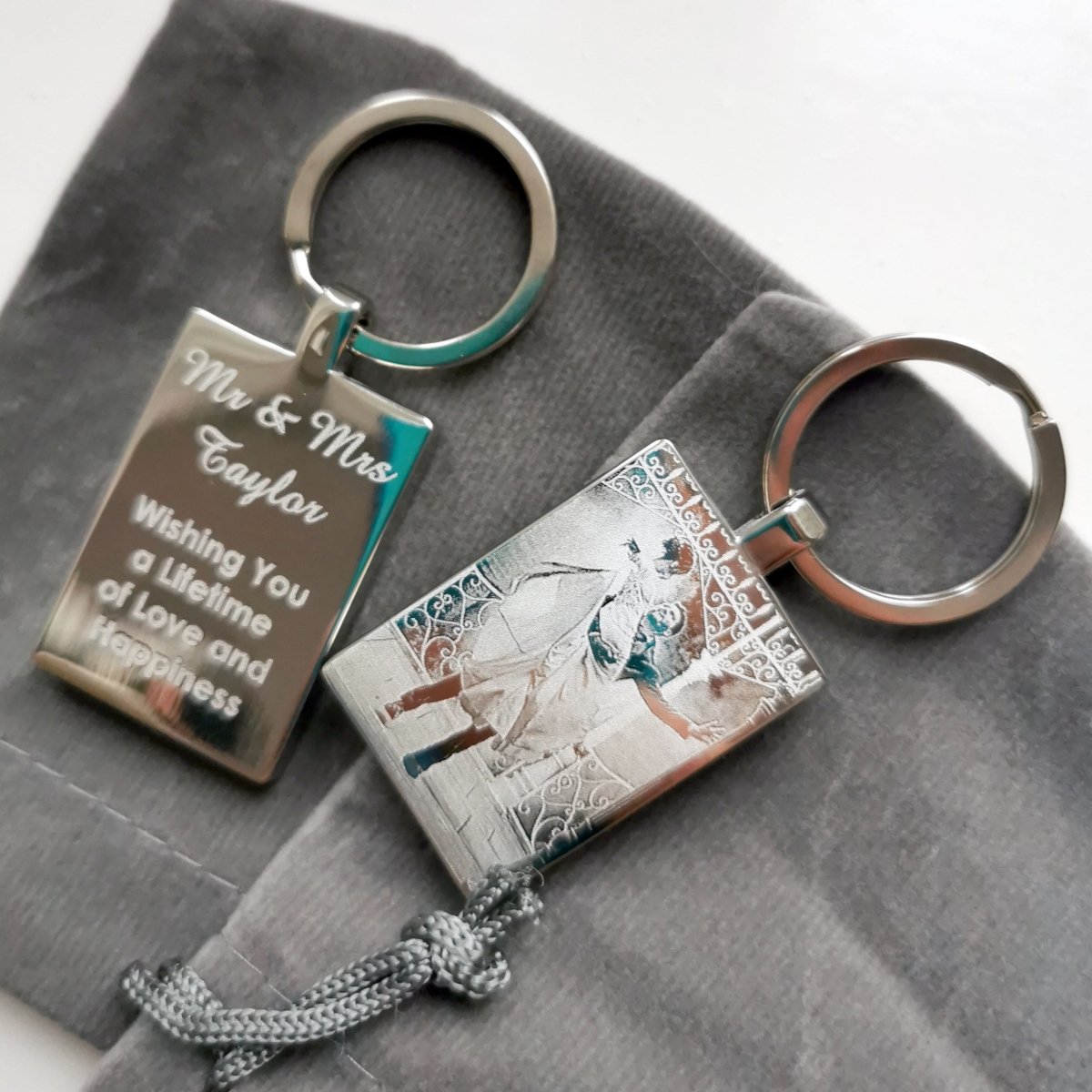 Personalised Rectangle Photo Keyring – Stainless Steel Photo & Text Engraving