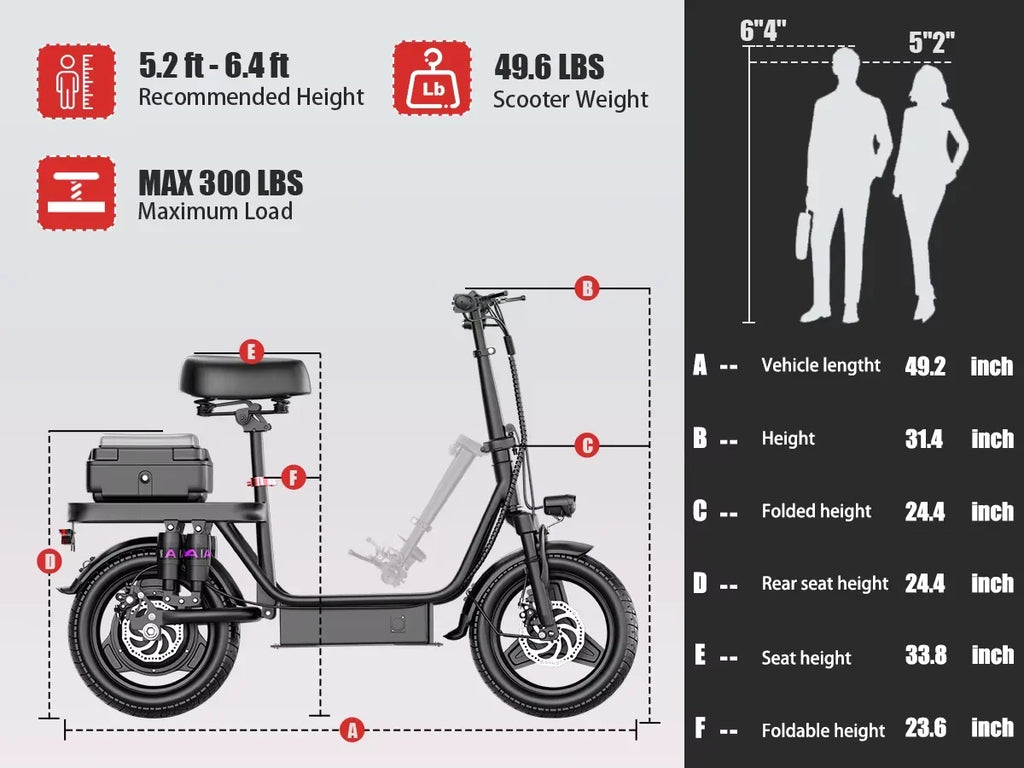 GQ8 Folding Electric Bike Scooter – 48V 15Ah 250W Motor, 14" Fat Tyres, Dual Suspension