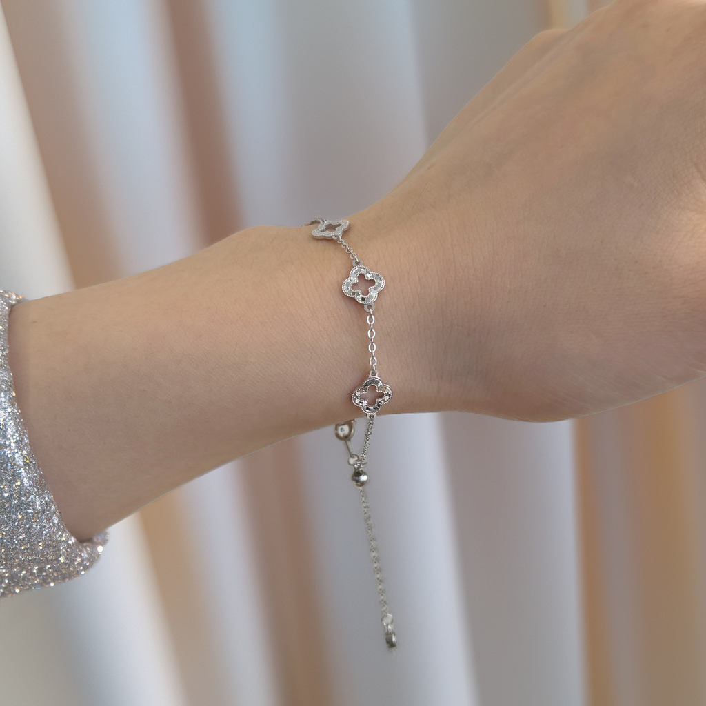Silver clover cut out bracelet