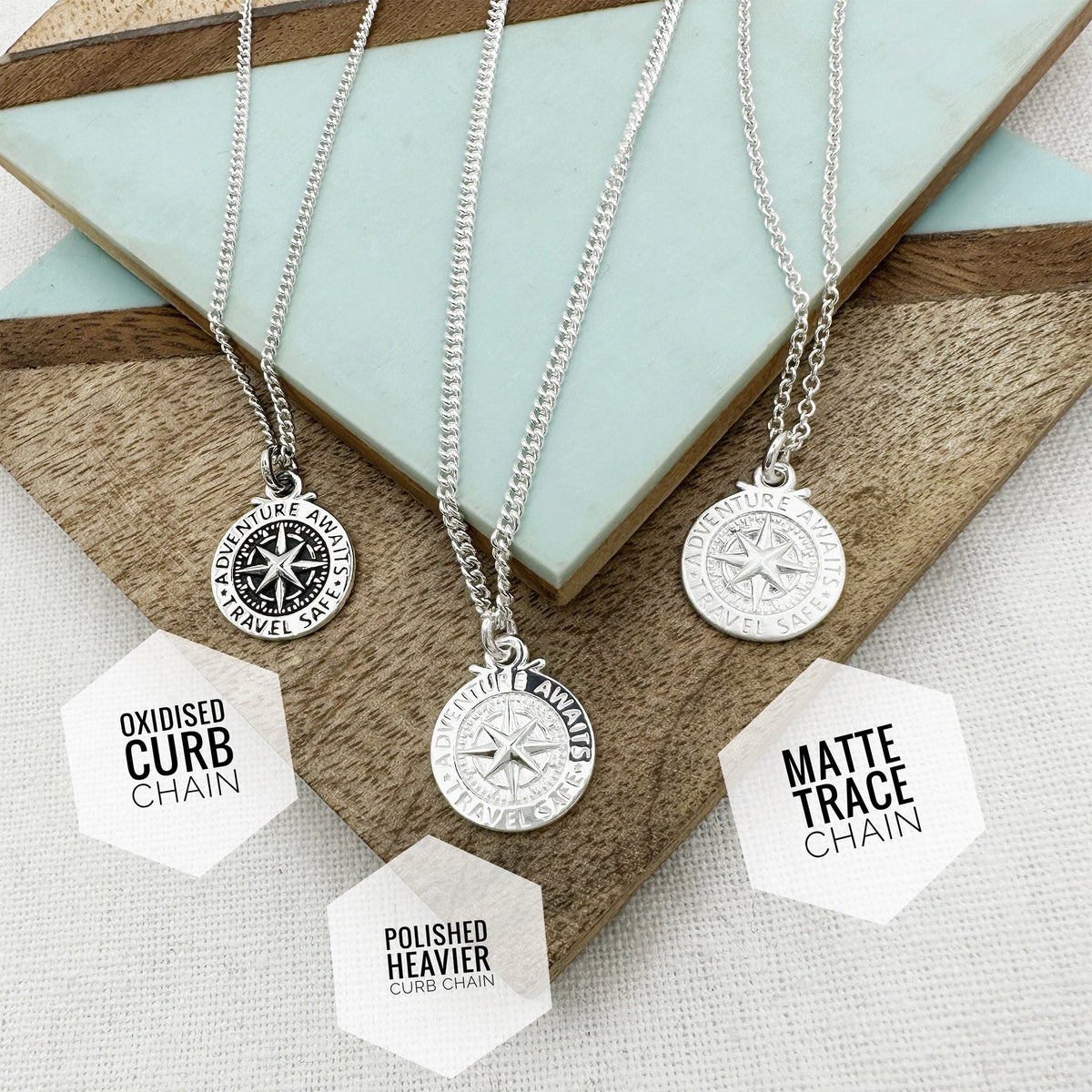 Travel Safe Compass St Christopher Small Silver Necklace