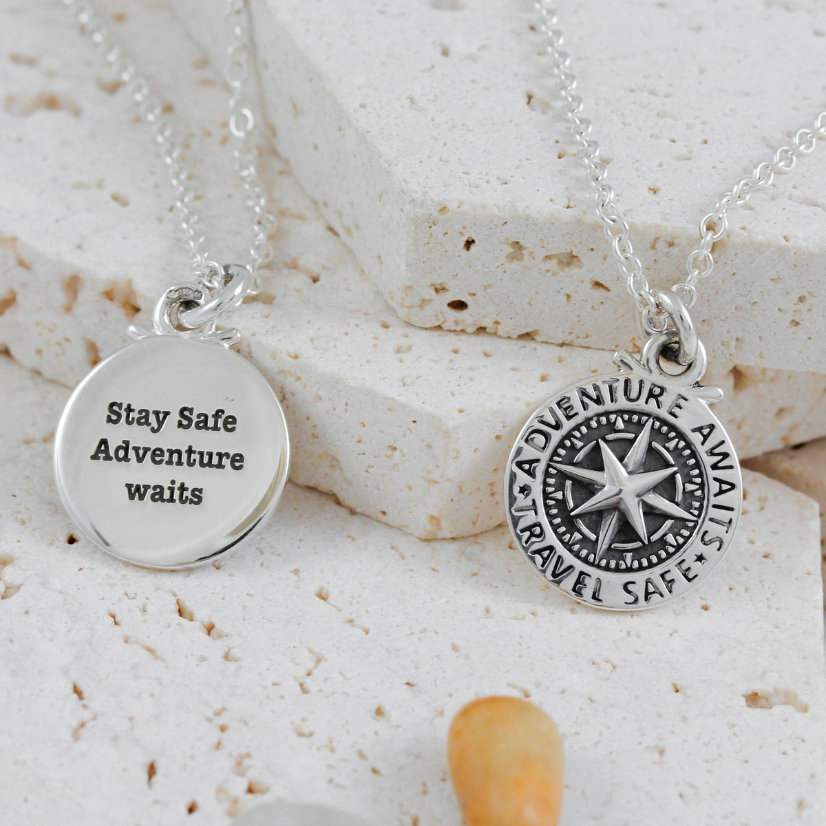Travel Safe Compass St Christopher Small Silver Necklace