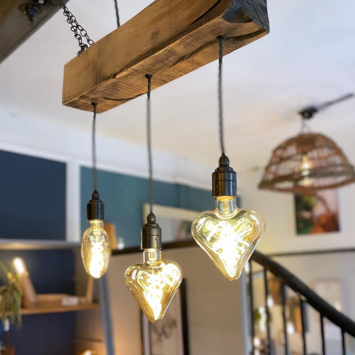 Triple Pendant Light with Heart Bulbs | Romantic Kitchen & Dining Lighting UK