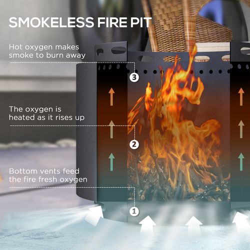 Outsunny 48.5cm Smokeless Wood Burning Firepit Metal Fire Pit, Black
