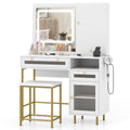 Vanity Set with 2 Fluted Glass Drawers and 1 Ordinary Drawer-White