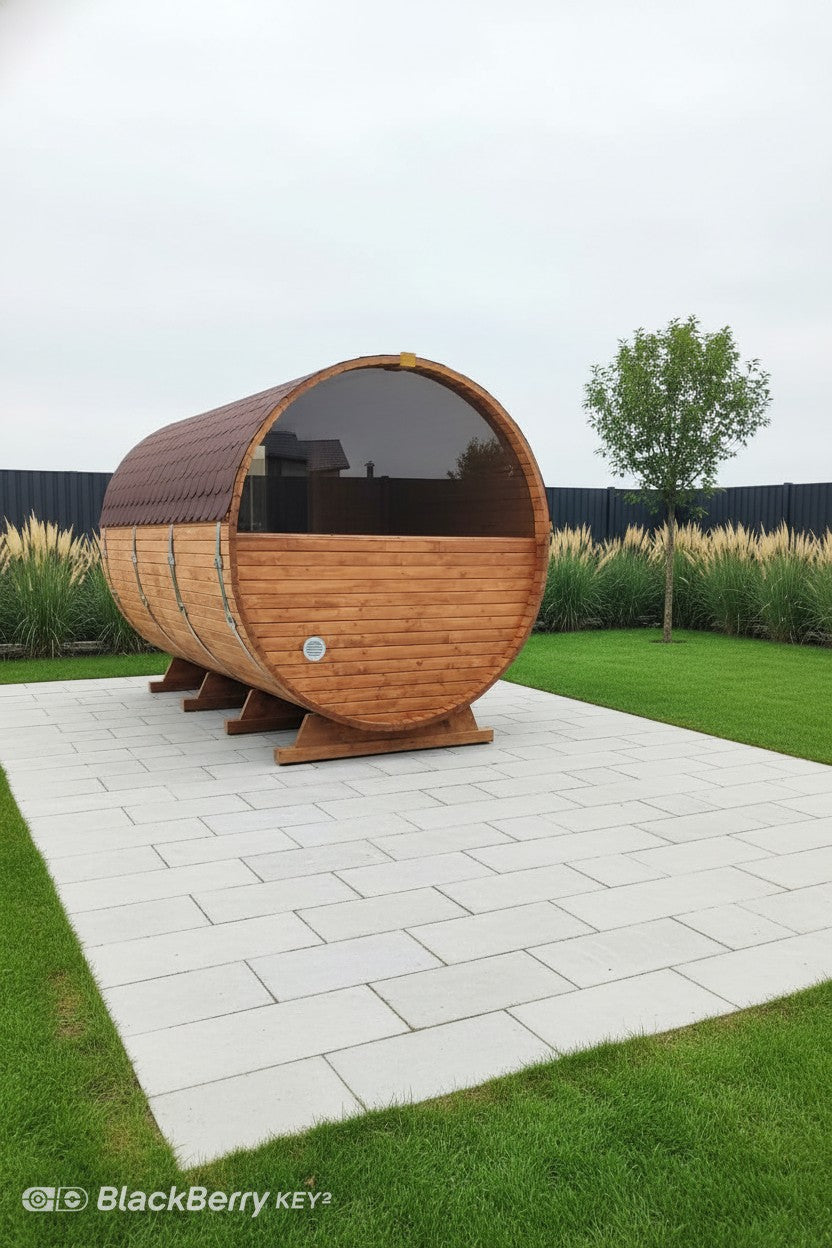 Steam & Oak Gas Barrel Sauna 3m with Anteroom (Electric or Wood-Fired)