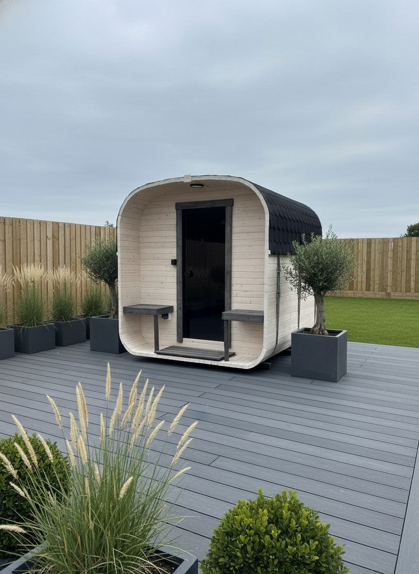 Steam & Oak Gas Cube Sauna 2.4m Double-Shelf (Electric or Wood-Fired)