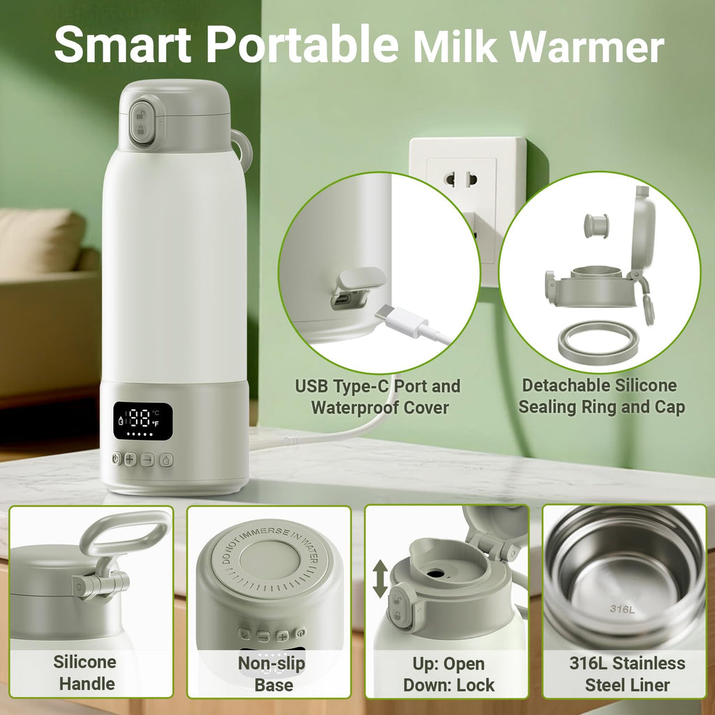 Visnok Portable Milk Warmer — 17oz Capacity, Fast Heating, Pasteurization, Travel Ready