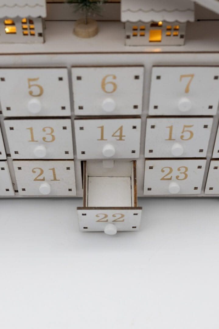 White Wooden Advent Calendar (With Roof)