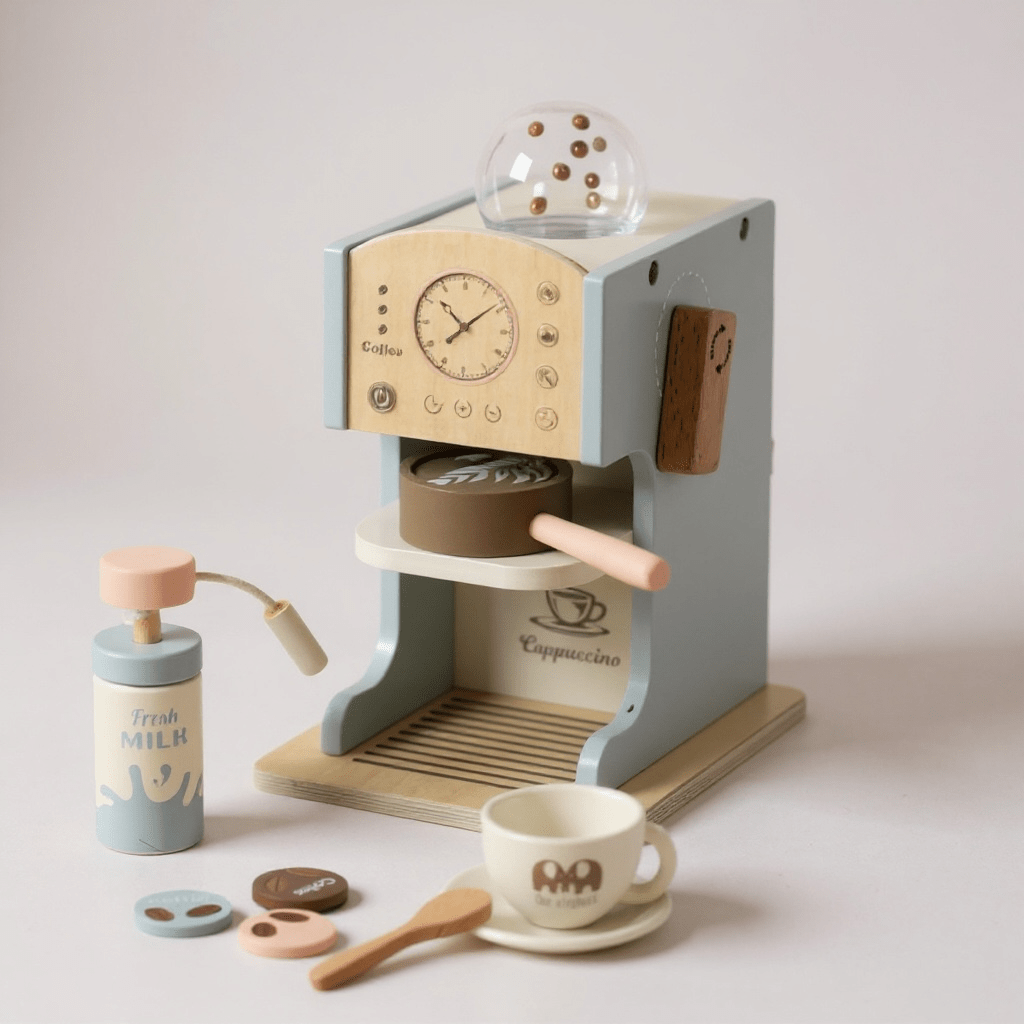 Wooden Coffee Maker Toy Set – Blue